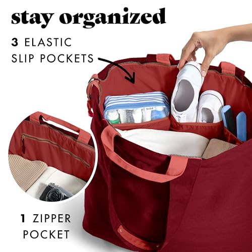 Image of Fit & Fresh XL Beach Tote Bag for Women - XL Travel Tote with Zipper & Pockets, Oversized Canvas Pool Bag, Weekender Carry-On