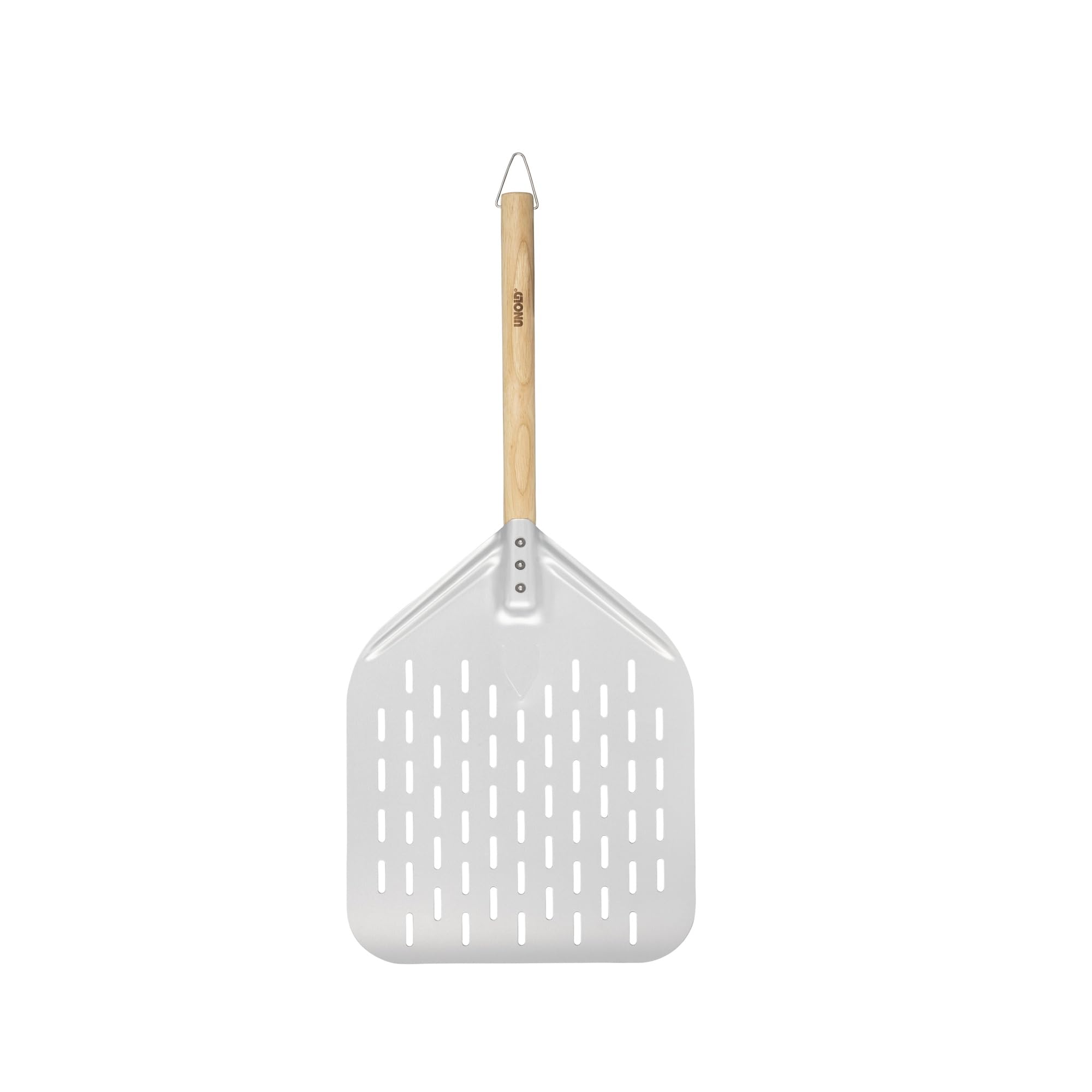 Unold Pizzaschieber - Perforierte Aluminium-Schaufel mit Buchenholz-Griff | Profi-Pizzaschaufel für knusprigen Boden & einfaches Handling - Grifflänge 35cm, Schaufelgröße 40 x 30cm