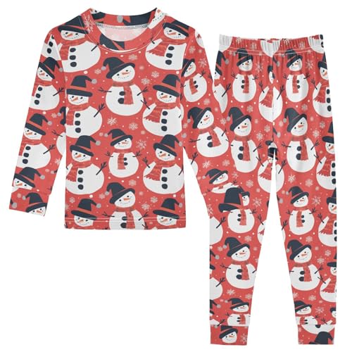Fustylead Christmas Snowman Wear Hat and Snowflakes Long Sleeve Top and Matching Bottom Cotton Pajama Sets