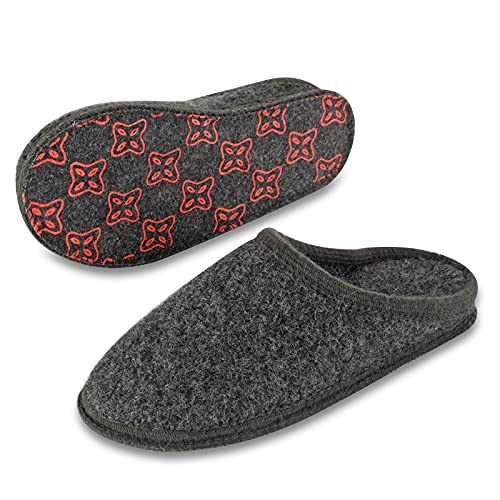 Image of LE KAPMOZ Men's Boiled Wool House Slippers Breathable Winter Warm Slip on Mules Indoor /Outdoor Slipper for Women Two Tone Cap Toe Clog