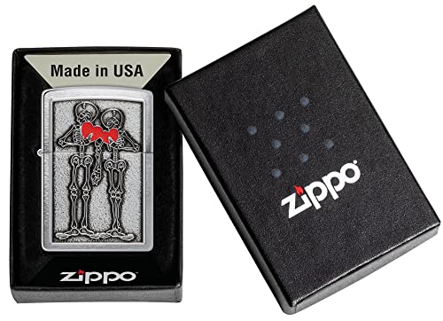 Image of Zippo Couple Love Emblem Brushed Chrome, Windproof Pocket Lighter, Refillable, (BIS Certified)