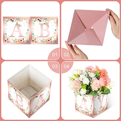 Image of Bucherry 6 Pcs Baby Shower Centerpiece Boxes with 'Baby' Letters Flower Boxes Tables Decoration for Girl Baby Shower, Birthday, Gender Reveal Party Favors(Pink,Pink Floral)