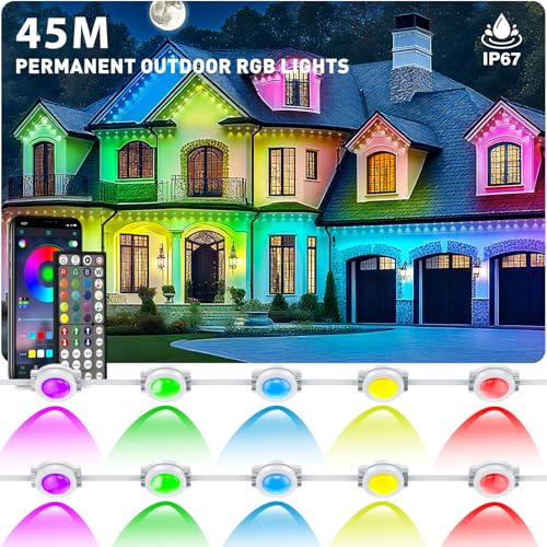 45m Permanente Außenbeleuchtung,RGB Wasserdicht LED outdoor...