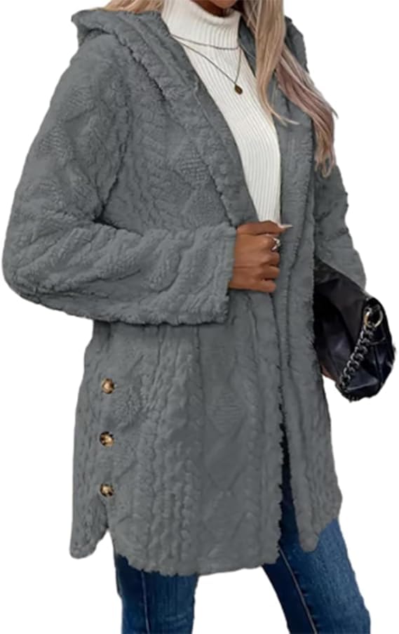 Womens Fall Winter Warm Fashion Jacquard Hooded Cardigan Long Sleeve Coat Fall Winter Cozy Warm Coats