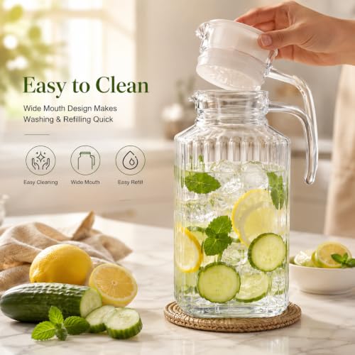 Image of Bellemax Premium Glass Water Jug - 1.8 LTR, Transparent, Hot Cold Water Pitcher with Lid Water Jug, Iced Tea, Milk and Juice Beverage Carafe, Lemon Jug, 1.80 Liter (TM-17)