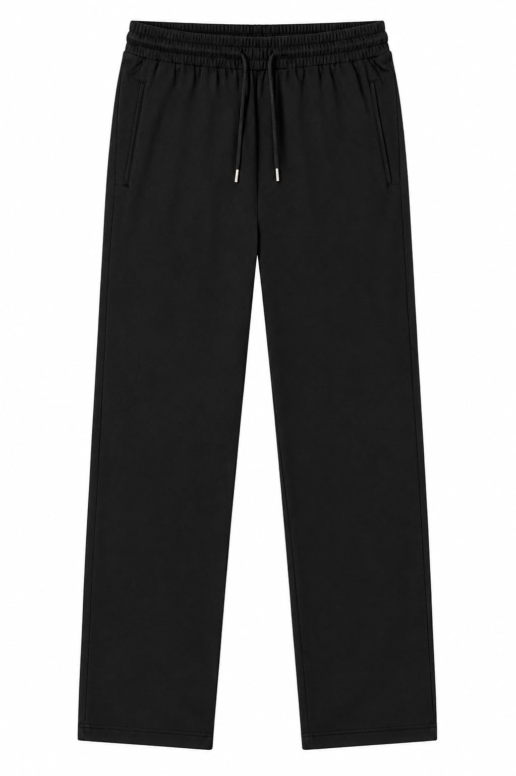 Loopnit Men's Straight Fit Casual Pants, Black, Elastic Waist Drawstring, Stretch Fabric, Lounge Travel Trousers-picture-16