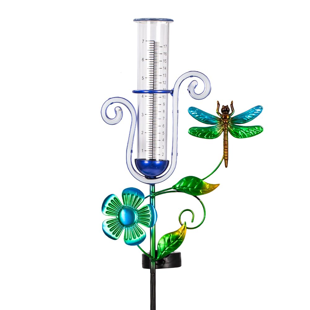 Pluviometro per esterni, pluviometro solare con luci al neon a LED, capacità 17,8 cm, antigelo, per patio, giardino, cortile, misurazione delle precipitazioni