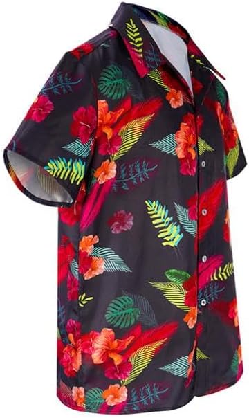 Anime Movie Luffy Cosplay Costume Shirt Hawaiian Beach T-Shirt Red Floral Button Down Short Sleeves