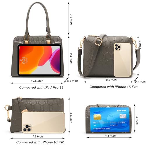 Image of Women's Fashion Handbag Tote Bag Shoulder Top Handle Satchel Purse Set 4pcs | Stylish Style,Chain Texture Design,Ample Space,Bear Doll Decoration,with a Crossbody Strap