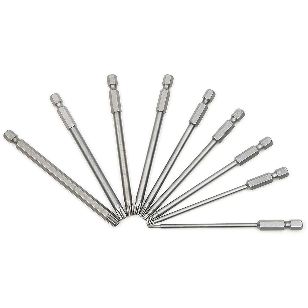11-tlg. Torx-Bitset Lang, 100 Mm, Magnetisch – T6 Bis T40, 1/4 Zoll Sechskant, Für Schraubendreher & Akkuschrauber