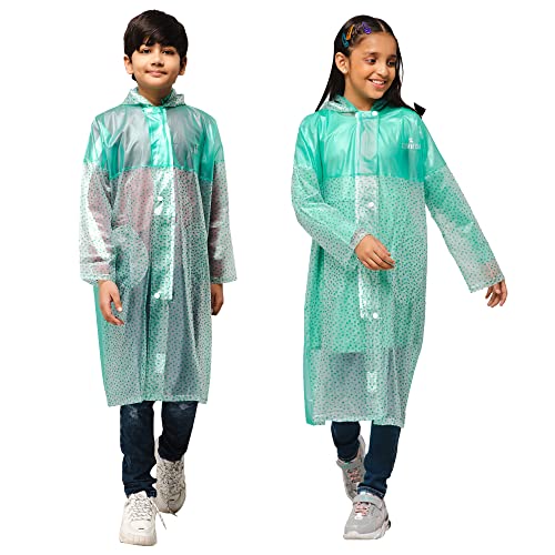 Image of THE CLOWNFISH Polyester Drench Dew Series Unisex Kids Waterproof Single Layer Pvc Standard Length Longcoat /Raincoat With Adjustable Hood.