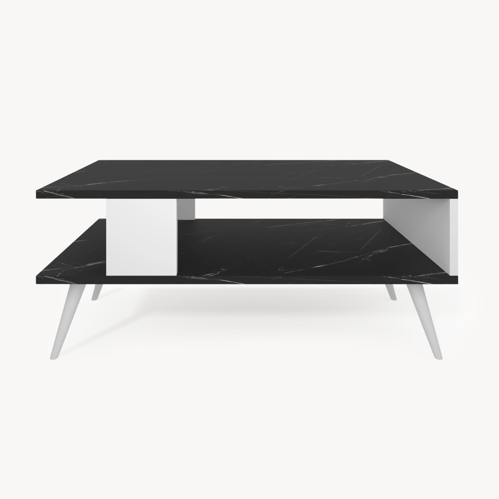 [en.casa] Mesa de Centro Rectangular Mesa Baja Estable con Estante para Salón Mesa Auxiliar Aglomerado 40 x 90 x 45 cm Mármol Negro/Blanco