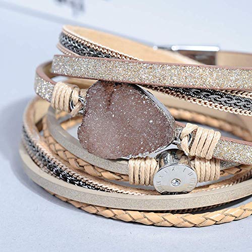 Artilady Leather Wrap Bracelet for Women - Handmade Clasp Bangle Bracelet with Pearl Beads Crystal Wristbands Jewelry Gift for Ladies and Mother - Thumbnail 5