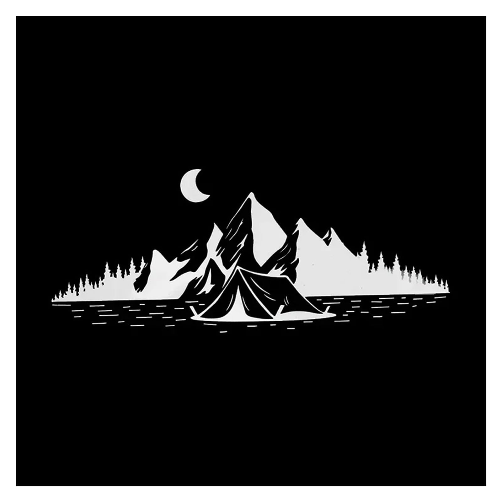 Sticker voiture camping et paysage de montagne en vinyle blanc pour les road trips en van