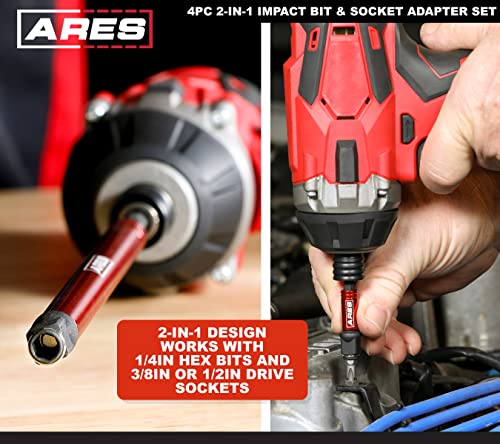 Image of ARES 22028 2-in-1 Impact Bit and Socket Adapter Set | 3-Inch and 8-Inch Adapters