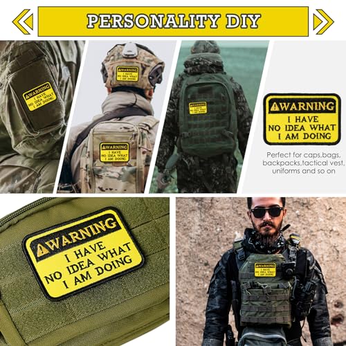 XMJY Funny Hook and Loop Patch - Warning I Have No Idea What I Am Doing, 1 Pc Embroidered Patches for Tactical Backpack, Dog Harnesses, Army Vests, Jackets, Jeans, Hats, Helmets