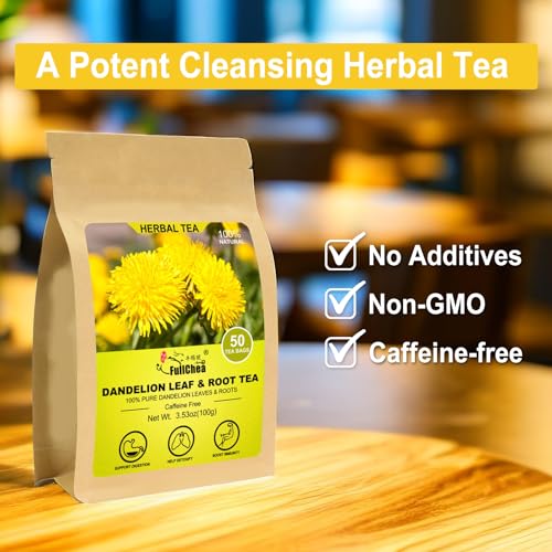 FullChea - Dandelion Leaf & Root Tea bags, 50 Teabags - Natural Dandelion Herbal Tea for Liver & Kidney Health - Non-GMO - Caffeine-free - Support Digestion & Boost Immune System - Image 5