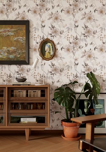 Image of White Boho Floral SELF Adhesive Wallpaper for Living Room Bed Room Kitchen Peel and Stick Vinyl Wallpaper - 9 Sqft.Approx