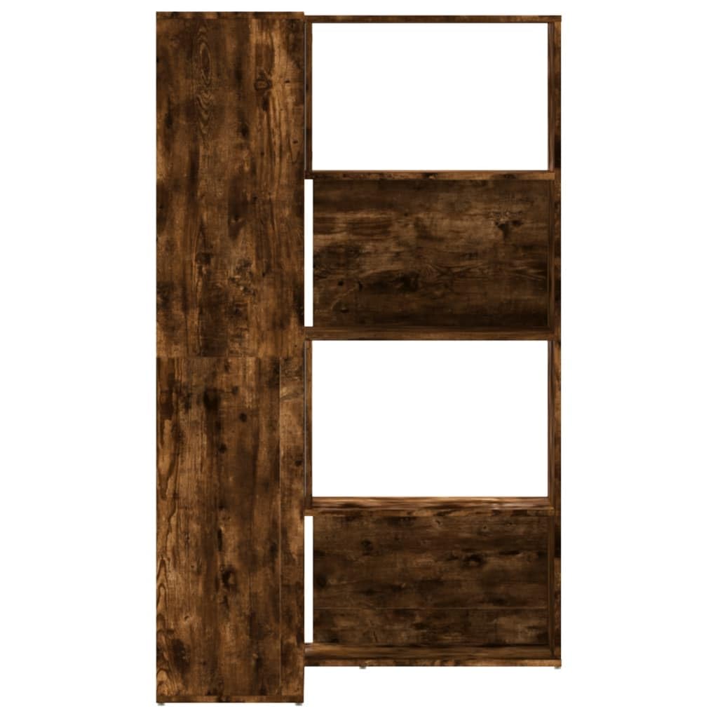 Scaffale angolare a 4 livelli, in legno di rovere fumé, 85 x 85 x 140 cm