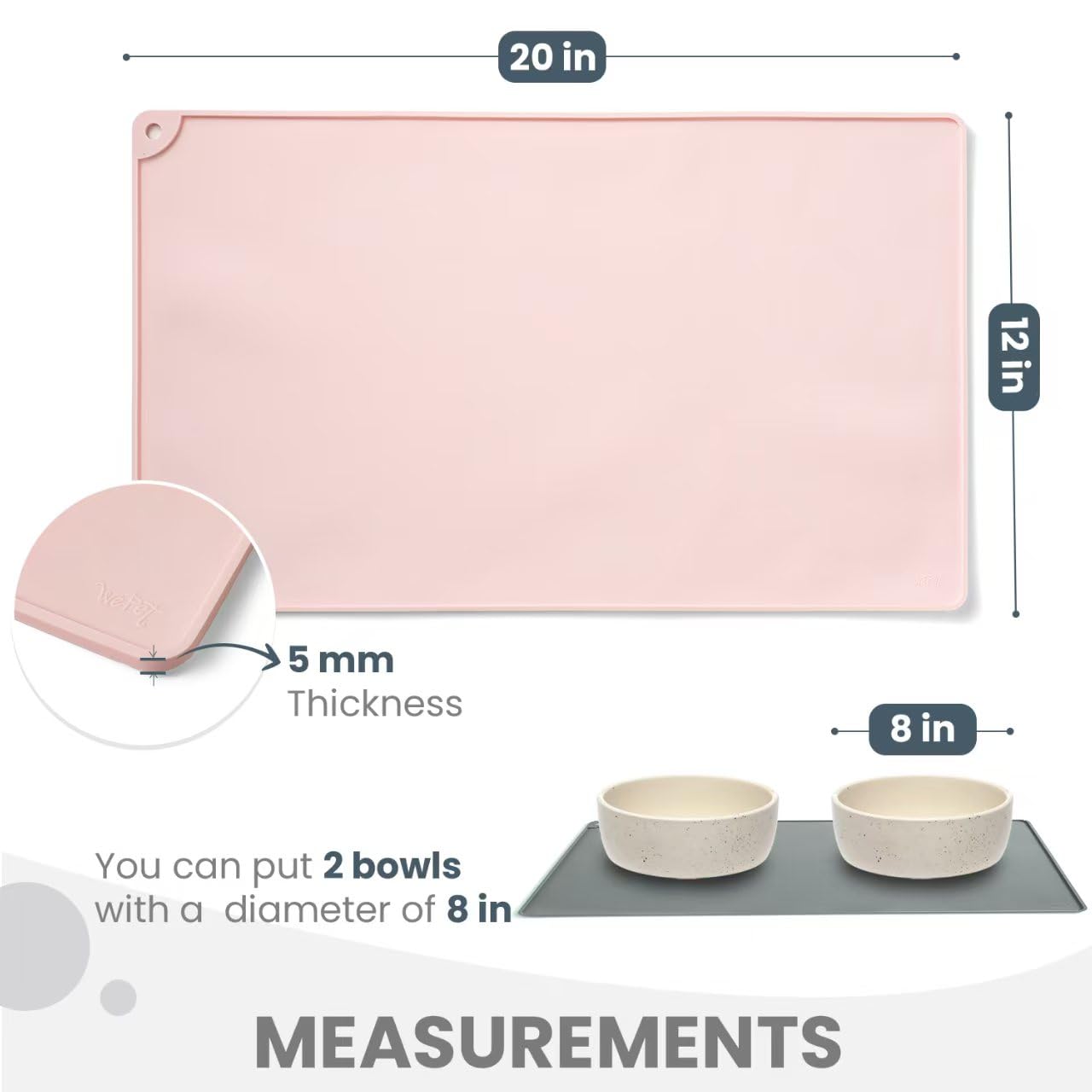 WePet Tapis d'alimentation pour chien, antidérapant, imperméable, en silicone, passe au lave-vaisselle, empêche les déversements de nourriture et les dégâts dans les gamelles d'eau, pour chiens, chats