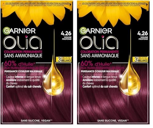 Garnier Coloración permanente – Sin amoníaco – Con aceites naturales de flores – Violina Profundo (4.26) – Olia Vivids (Paquete de 2)