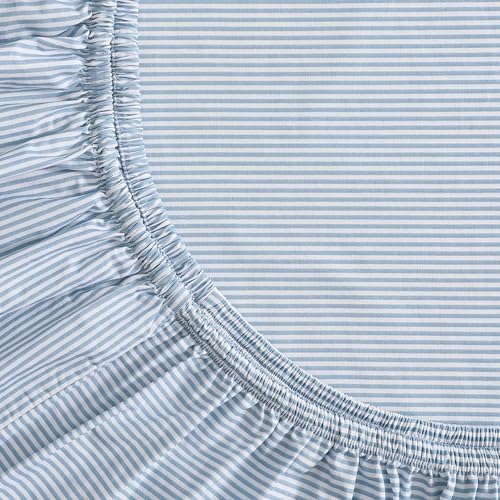 Image of Tommy Hilfiger - Full Size Sheets Set, Crisp & Tailored Cooling Sheets with a Cotton Percale Lightweight Feel - Bed Sheets with Matching Pillowcases & Fitted Sheet (Williamstown Stripe Blue)