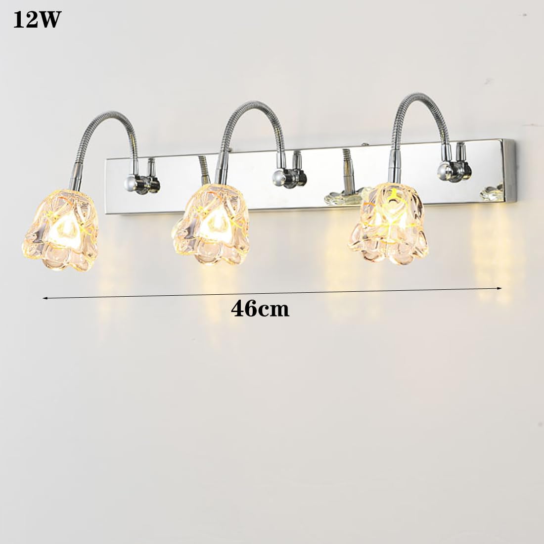 G4 Luce a Specchio da Bagno Argento regolabile Metallo LED lampada a Specchio Luce Calda 3000K Moderno Paralume in Vetro Design Industriale applique Toilette Casa degli Ospiti, Luce di Lettura, L46cm