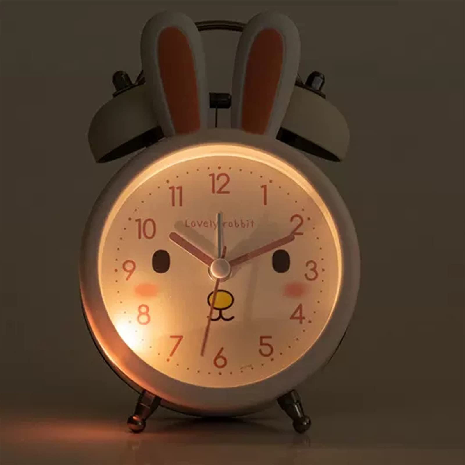 Zegar podróżny dla dzieci uroczy królik budzik cichy nietykający lampka nocna dekoracja podróżna (różowy)