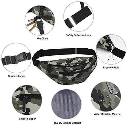 Image of Large Camo Fanny Pack Belt Bag with 4-Zipper Pockets Gifts for Enjoy Festival Sports Workout Traveling Running Casual Hands-Free Water-Resistant Waist Pack Bag Carrying All Size of Phones