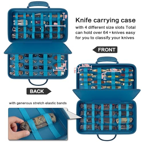 Image of Boobowl Knife Display Case for 64+ Pocket Knives and Folding Models | Knives Organized Slots, Butterfly and EDC Mini Models, Outdoor Survival Tactical Collection Storage, Dard Blue, Bag Only