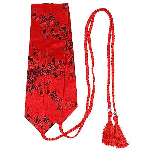 BESPORTBLE Japanese Ethnic Style Embroidered Tassel Waist Belt for Women Wide Knitted Kimono Waistband Accessory for Dress Shirt Elegant Traditional Tie for Gifts
