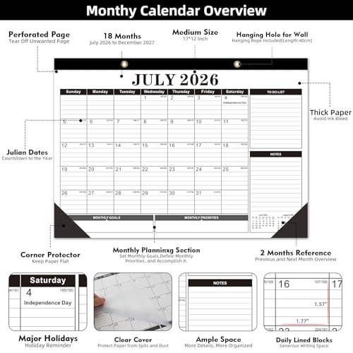 Image of Tcamp Desk Calendar 2026-2027, Large Desktop Calendar (Jul 2026 - Dec 2027)