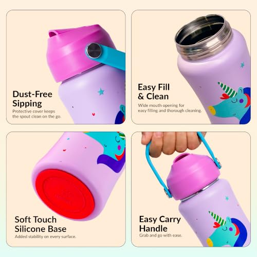 Image of Rabitat Steel Play Kids Stainless Steel Water Bottle 450ml | 2 Year Warranty | Leakproof Sipper | Soft Silicone Spout, Flip-Lock Cap & Handle | BPA-Free 18 /8 SS | Anti-Skid Base | Love you to the moon