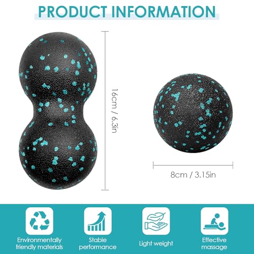 Gemtte Faszienball und Duoball, 2 Stück Massageball Set, Klein Faszienball Nacken für Wirbelsäule Fuß Nacken und Rücken (Blau)