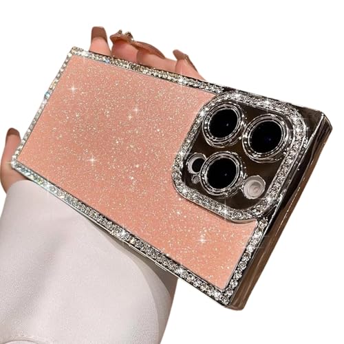Coque de protection iPhone 14 Pro luxueuse en strass et paillettes roses de qualité supérieure