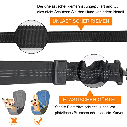 Hunde Sicherheitsgurt, 2 Stück Verstellbar Sicherheitsgurt Hunde für Auto, 3-in-1 Reflektierend Bungee Hundegurt fürs Auto mit Haken Anschnallgurt Hund Auto für Alle Hunderassen & Autotypen (Schwarz)