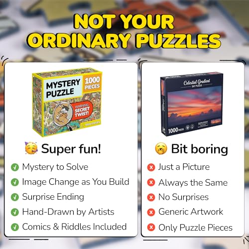 Image of Odd Pieces Jigsaw Puzzles 1000 Pieces with Storytelling Comics, for Women, White Elephant, Mystery Puzzle for Adults & Kids - 19.7'' x 27.6'' Frameable Magic Puzzle Art (Snack Attack 2)