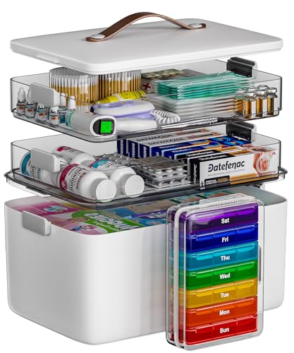 Image of CTIME 3-Tier Medicine Organizer with Pill Case - Portable Pill Case & Empty First Aid Kit for Home, Travel, RV, School, Dorm, Ideal Elderly, Father Gift