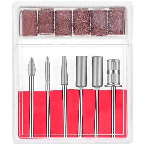 6 Pcs Nail Drill Bits Set 3/32'' 2.35mm Professional Acrylic Nail File Drill Bit with 6 pcs Sanding Bands Cuticle Remover Bits for Salons Beauty Manicure Pedicure Cuticle Gel Nails Polishing