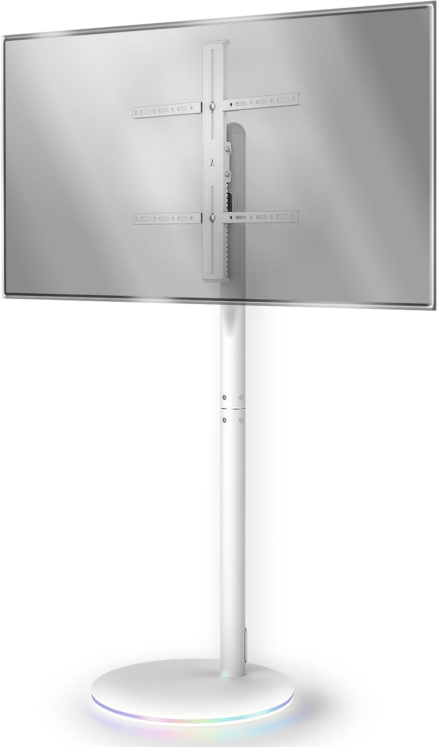 Mobile Floor TV Stand for 18-45 inch Screen with RGB Lights Base, Universal Swivel TV Stand, Height Adjustable, Tiltable, Holds up to100lbs, Equip with Scilent Wheels with Brakes