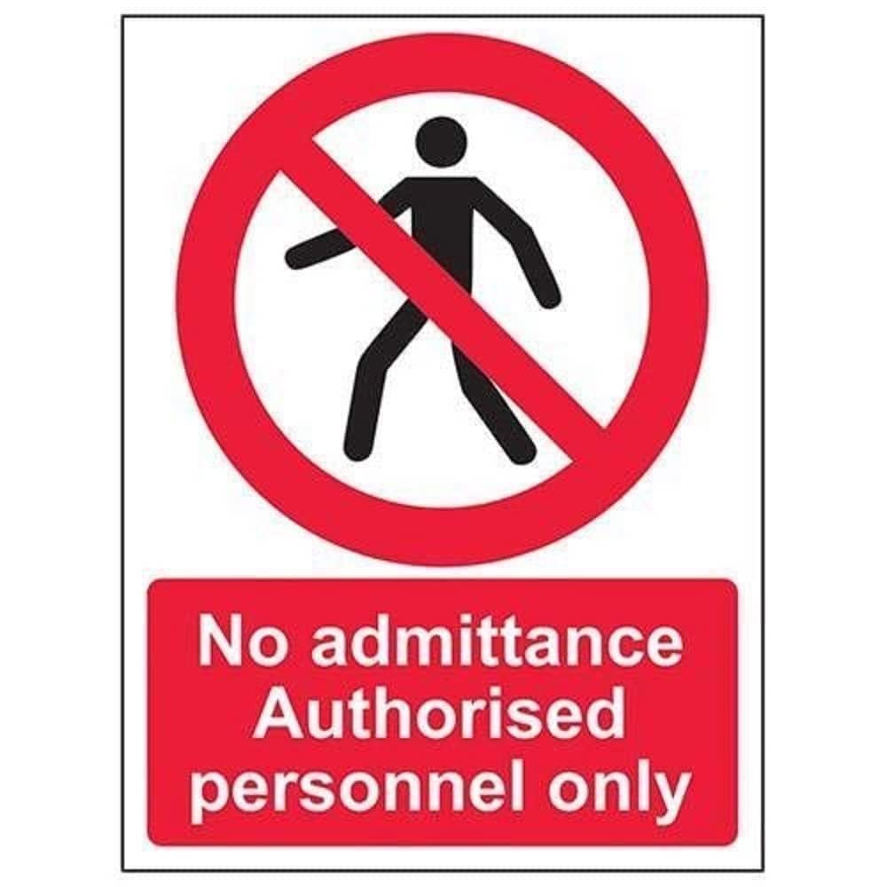 V Safety No Admittance Authorised Personnel Only Pedestrian Sign - 200mm x 300mm - 2mm Rigid Plastic