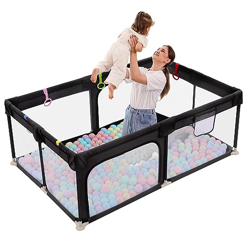 Dripex Laufstall Baby, Laufgitter Baby Oxford Gewebe, baby laufstall mit atmungsaktivem Netz, große Sicherheitsspielplatz, laufstall 120x180cm, Schwarz