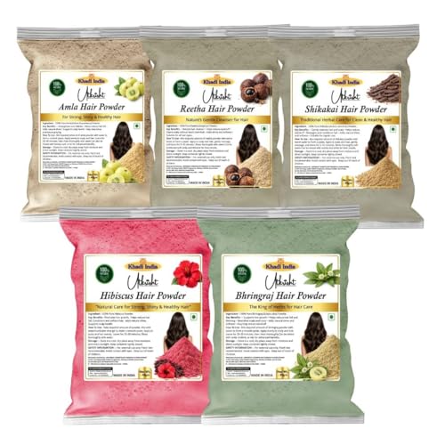 Image of Khadi Utkrisht Herbal Hair Powder with Shikakai, Amla, Reetha, Bhringraj and Hibiscus | 100% Natural Hair Cleanser for Hair Growth, Dandruff Control & Hair Fall Reduction (Chemical-Free) - 200GM (Pack of 5)