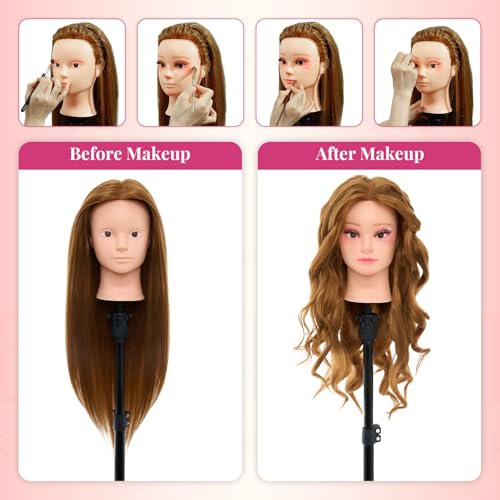 Image of Mannequin Head Human Hair with 80% Real Hair 28 inch Makeup Doll Head | Cosmetology Manikin Head Hairdressing Practice Braiding Training Head for Hair Styling with Table Clamp #27