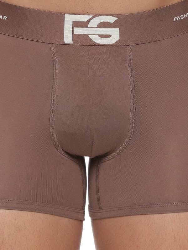 Image of ESSA Men's Ultra Soft Modal Fabric Trunk - Moisture Absorption with 4-Way Stretch | Breathable Contour Pouch | Microfiber Waistband with Spandex | Pack of 5(Brown, White, Black, Grey, Peach) - 90CM