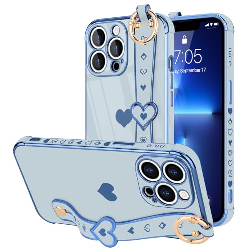 LLZ.COQUE for iPhone 13 Pro Case with Strap Stand, Sky Blue
