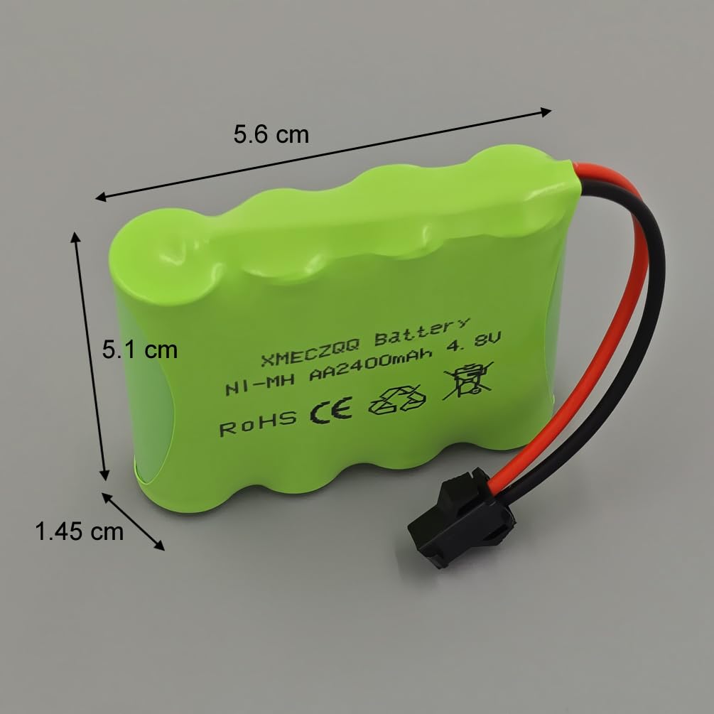 Batterie NiMH 4,8 V 2400 mAh, 2 batteries de secours RC avec fiche SM, convient pour les jouets de télécommande tels que les voitures télécommandées, les véhicules d'ingénierie télécommandés,