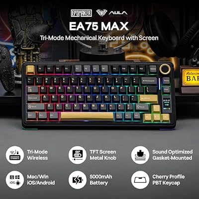 EPOMAKER X Aula EA75 MAX Wireless Gaming Keyboard with Screen & Knob+Cream Marble 47gf Gaming Keyboard Switches