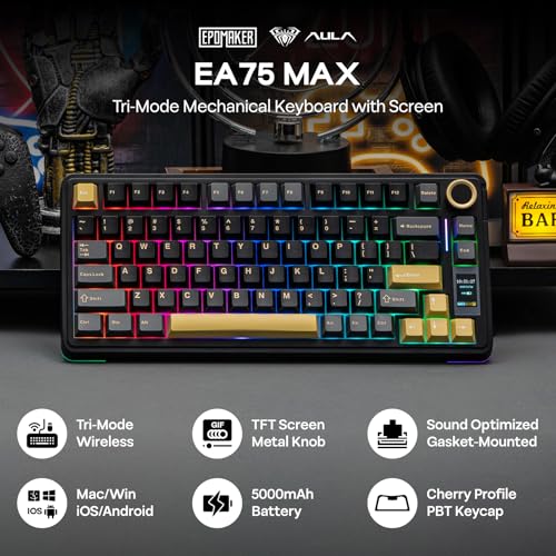 Image of EPOMAKER X Aula EA75 MAX Wireless Gaming Keyboard with Screen & Knob | 5000mAh, Hot-Swap, Lubed Switches, RGB Backlit, Creamy Gasket, 75% Mechanical Keyboard (Black, Silent Cotton Candy Switch)