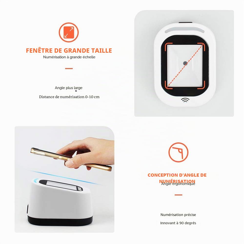 Scanner de codes-barres filaire USB polyvalent Scanning de codes QR 1D et 2D Lecteur pour supermarchés/magasins